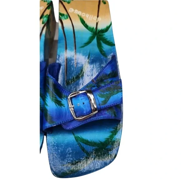 Dollhouse Wooden Wedge Slides Slip-On Sandals Shoes Tropical Leather Size 9 - Picture 9 of 12